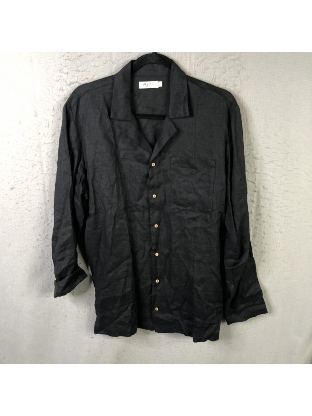 MagicLinen Shirt Mens Medium Black 100% Linen Button Long Sleeve Casual